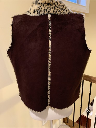 Suede Vest Animal Print Faux Fur Size Small - Picture 5 of 5