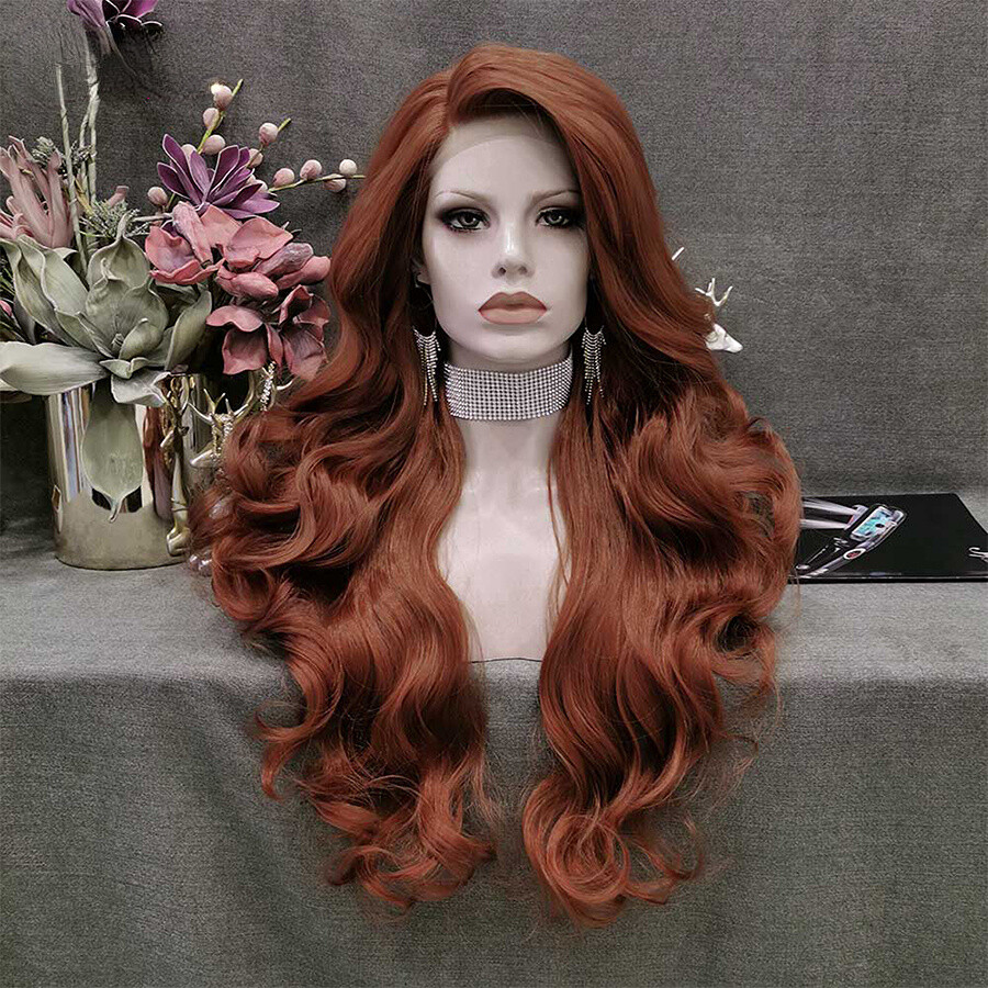 Copper Red Wig Long Wavy Synthetic Lace Front Wigs for Women  display picture 1