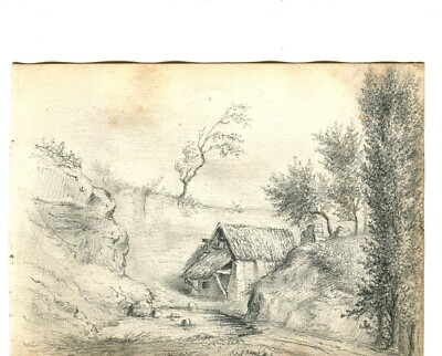 Dessiner l’Antique Antique Pencil Drawing 19th century Original Landscape