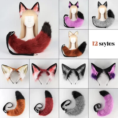 UK Fluffy Fox Ear Headband Long Tail Faux Fur Animal Cosplay Costume Props Party