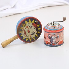 Tin Circus Lithograph Hand Crank Music Box  Life of the Party Noise Maker