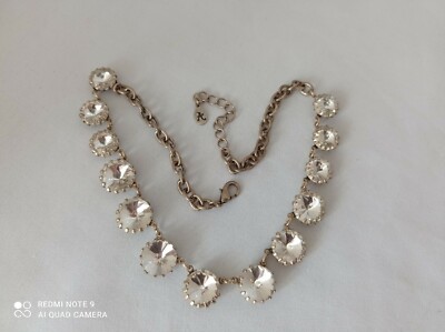 Accessorize Statement Brass Tone Chunky Clear Crystal Beads  Necklace 40cm Long 