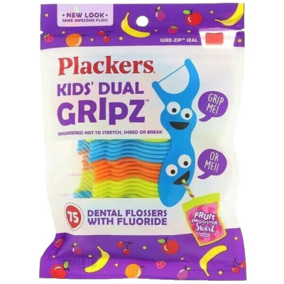 Plackers, Kinder Dual Gripz, Zahnseide mit Fluorid, Fruchtgeschmack
