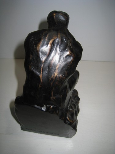 Heavy "Thinking Man" Paperweight Dark Brown Gold Accent Plaster 8"x4" - Picture 6 of 7