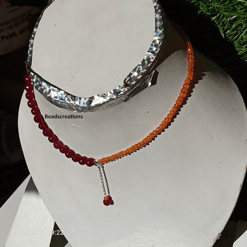 Natural Red Ruby Jade and Carnelian Beads Chain Necklace Gift for Mother - Picture 3 of 5