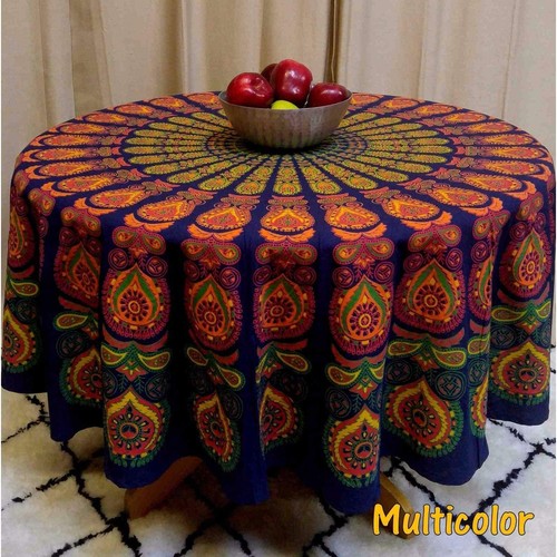Round Beach Tapestry Blue Orange Mandala Throw/Boho Hippie Beach Blanket Roun... - Bild 5 von 7