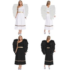 Women Ancient Greek Roman Costume Halloween Party Wear Toga Set Embroidery Dress