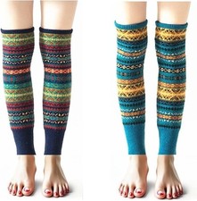 2 Pairs Leg Warmers Women Boho Bohemian Style Cable Knitted Thicker Warm in