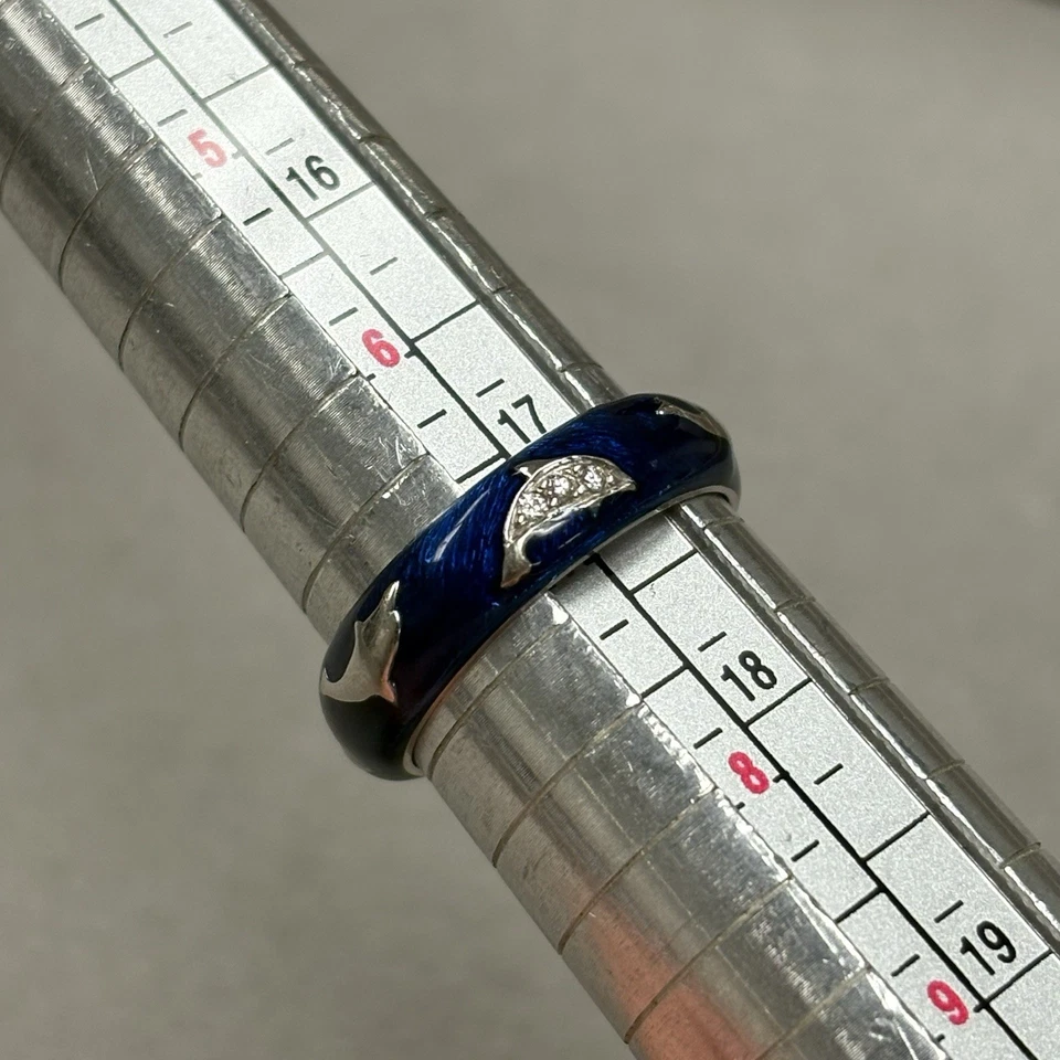 Hidalgo 18k White Gold Diamond Blue Enamel Dolphin Ring Size 7 -6.42g - Image 2 of 4