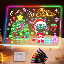Lewondr LED Note Board, 13.8''×9.8'' Acrylic Dry Erase Board with 7 Colors of Li