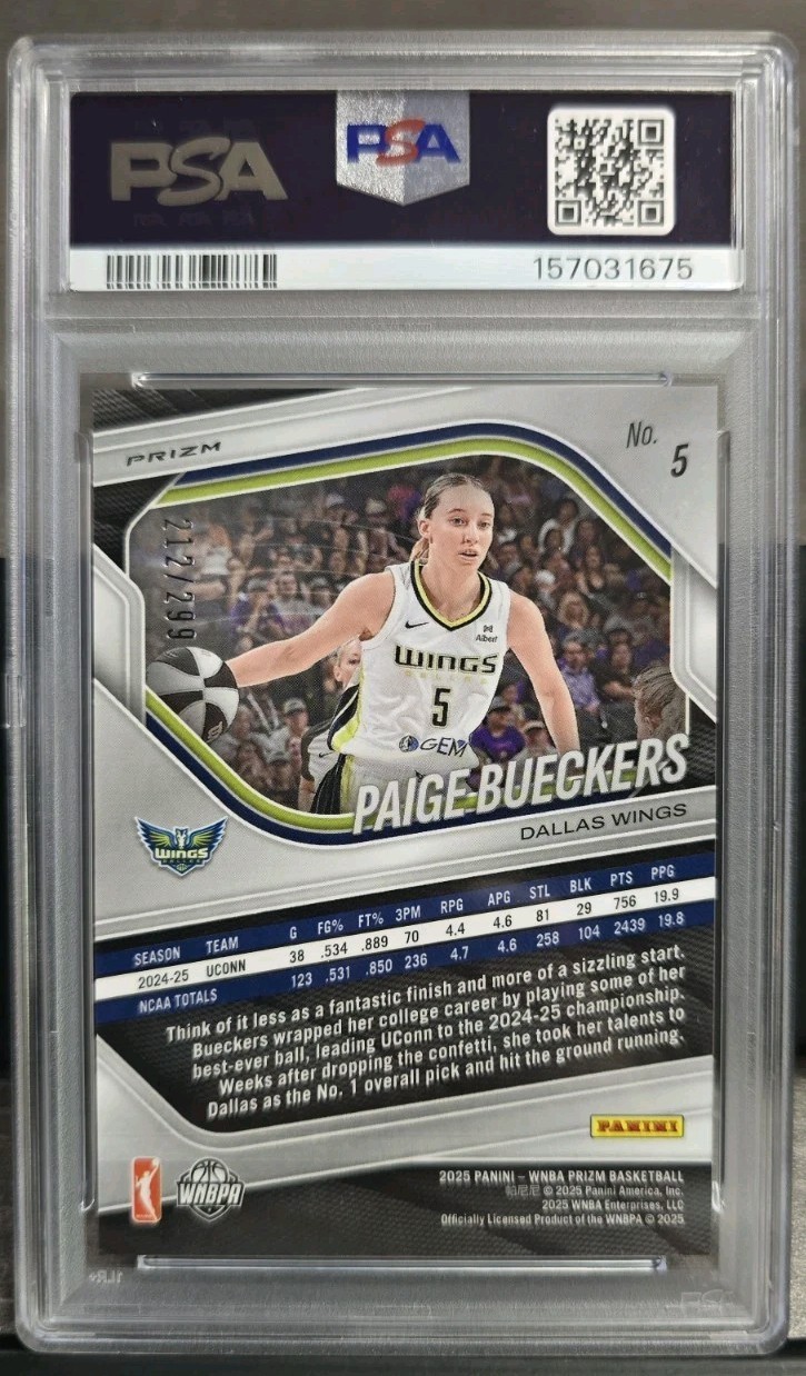 2025 Panini Prizm WNBA Paige Bueckers #5 Red Prizm /299 RC PSA 10 Dallas Wings view 2