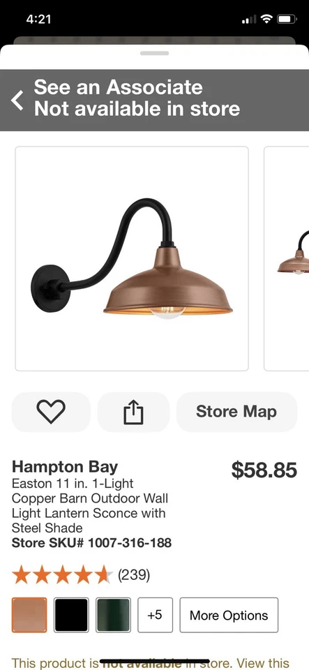 Arandela de aço Hampton Bay Easton 11" 1 luz celeiro de cobre para área externa - Imagem 2 de 2