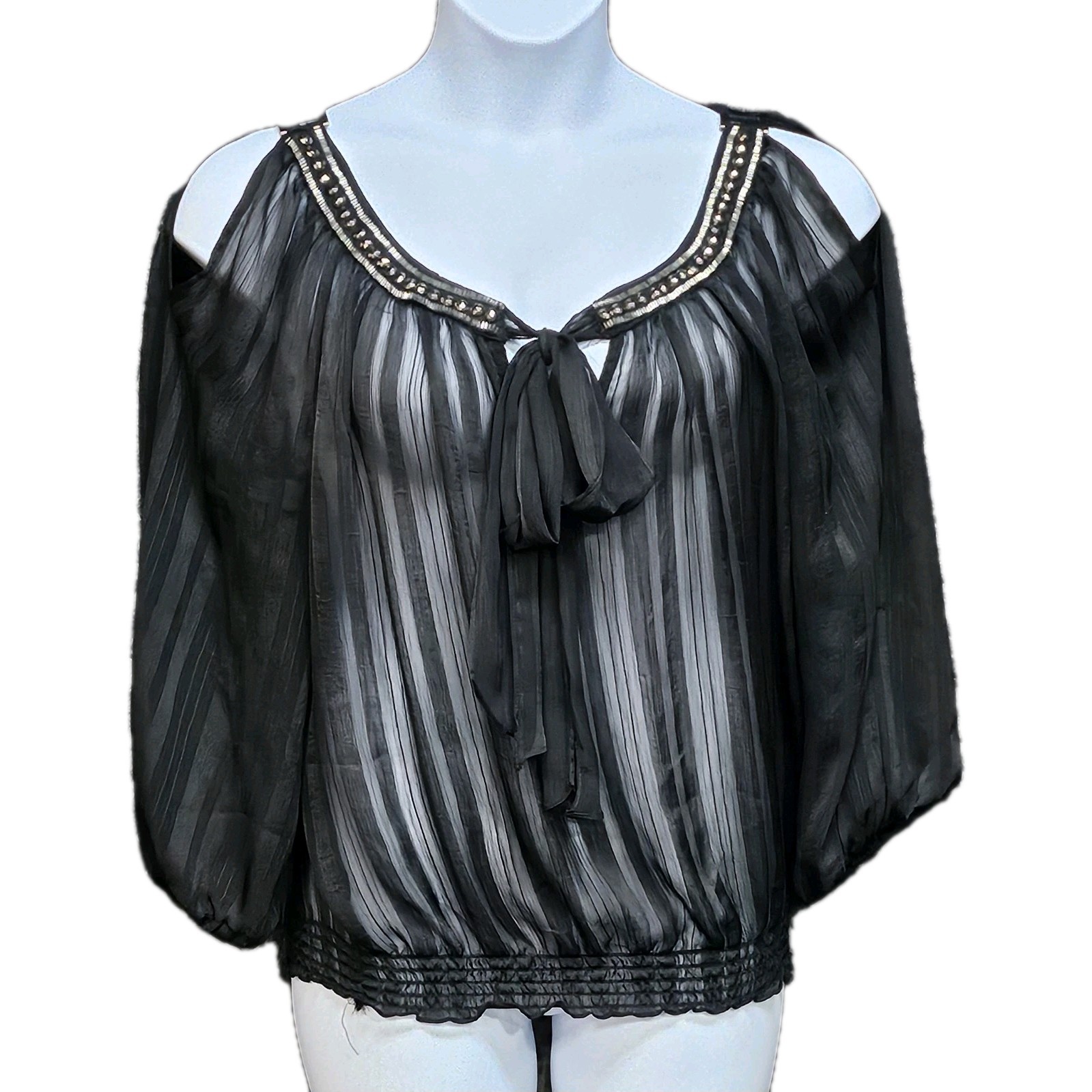 Vtg Cache Top Womens L Sheer Whimsigoth Cold shoulder Dark Romantic Y2K Fairy