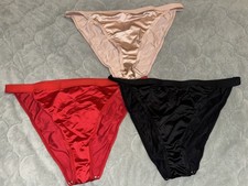 3pr Glossy Wet Look Second Skin Satin Buttery Soft String Bikini Pantie XL NEW
