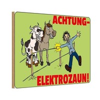 Holzschild 12X18 Cm Tiere Achtung Elektrozaun Warnschild Hinweisschild Deko Gesc