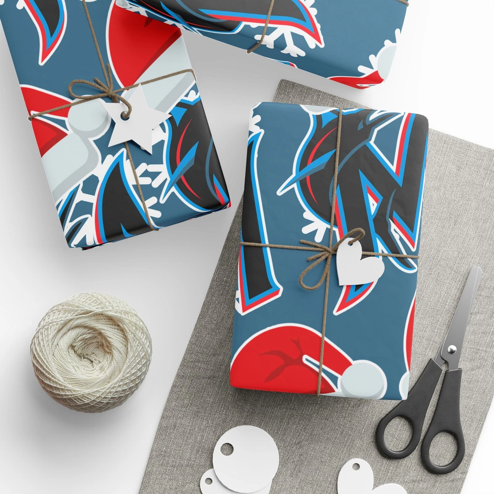 Miami Marlins Wrapping Papers, Christmas Gift Wrap, Baseball Team Holiday