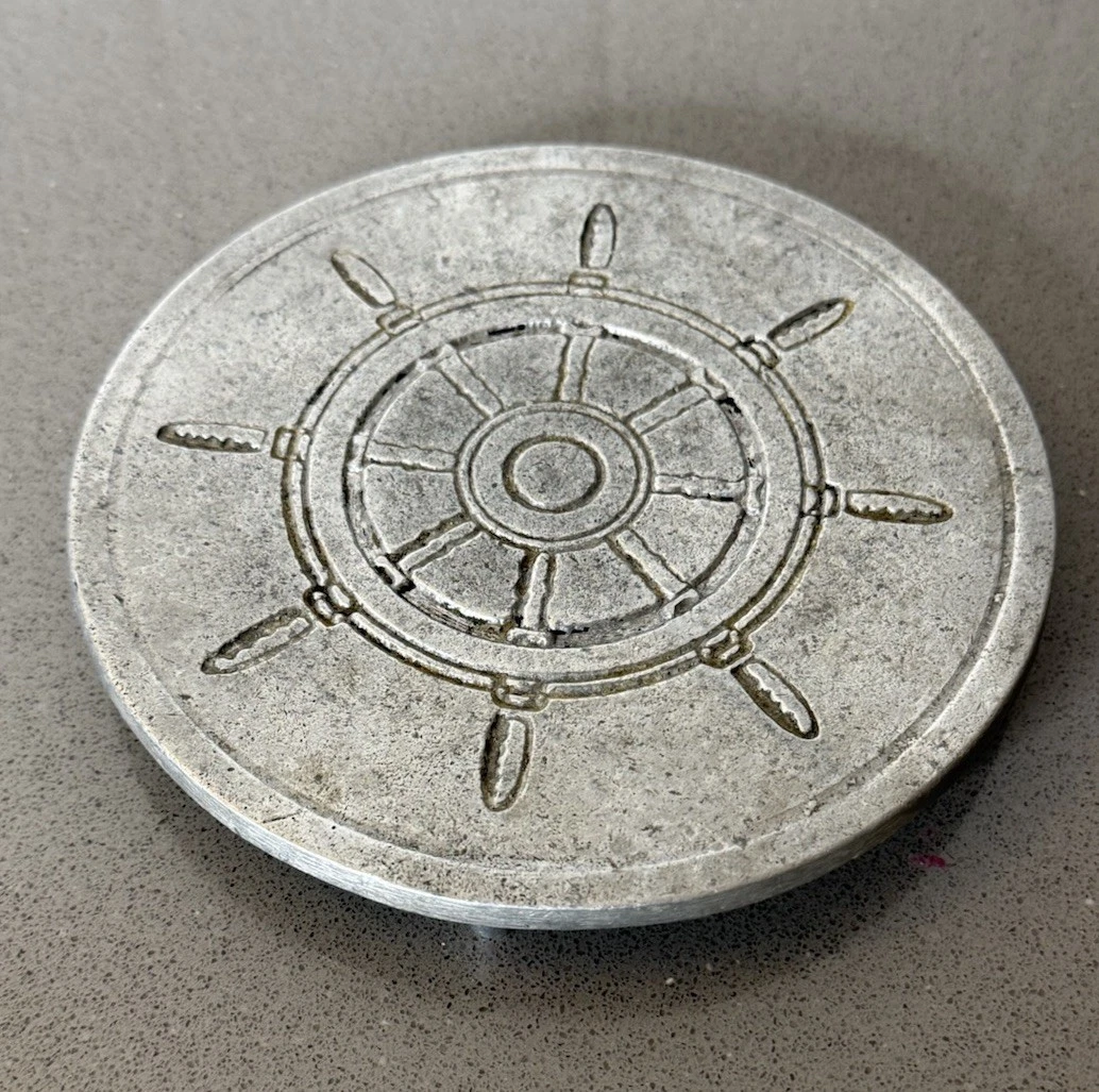 Vintage Colonial York Pewtarex Aluminum Trivet Ships Wheel Nautical Helm MCM USA - product detail image 2