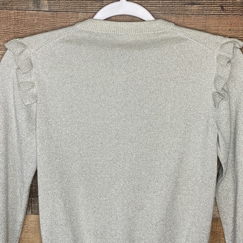 Crewcuts Sparkly Ruffle Trimmed Cardigan Sweater Silver Size 14 - Picture 6 of 8