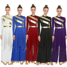 Liturgical Praise Dance Costumes Women Worship Overlays Top Dress Wide Leg Pant