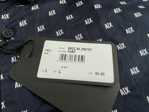 NWT Mens Armani Exchange Button Up Shirt Long Sleeve All Over Print AOP Navy L - Picture 4 of 12