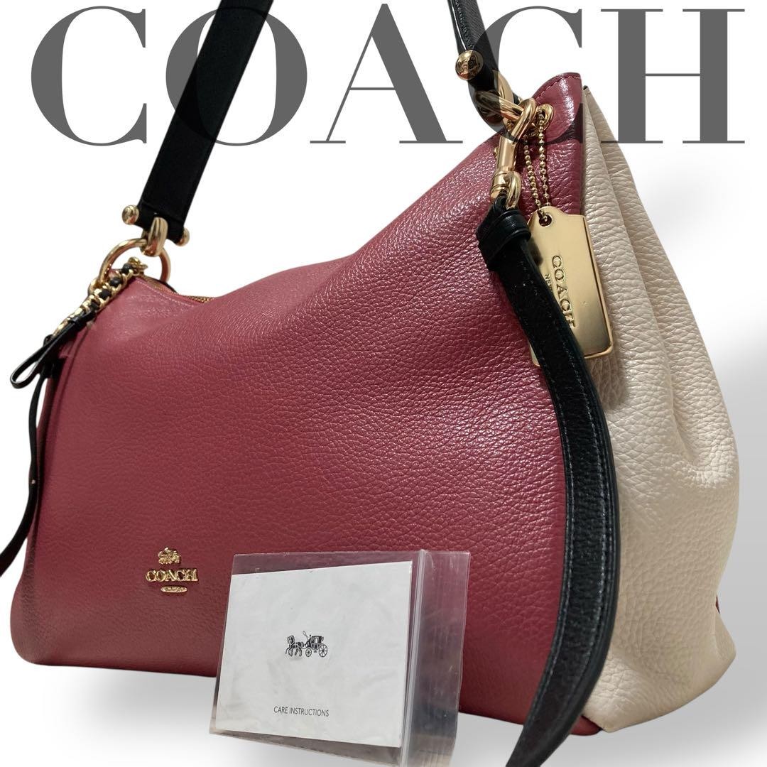 Coach Leather Tote Bag in Pink & White with Gold Hardware