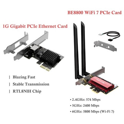 1G Gigabit PCIe Ethernet Card WiFi 7 PCIe Card with Bluetooth 5.4 for Desktop