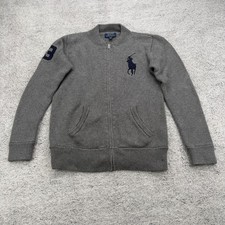 Polo Ralph Lauren Cardigan Sweater Boy Large 14-16 Gray Full Zip Big Pony Preppy