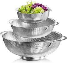 Stainless Steel Colander - Set of 3 Strainer with Handles  Kitchen, Heavy Duty S