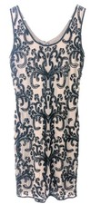 Pisarro Nights Beaded Sequin Cocktail Dress Womens 8 Black Beige Sleeveless 