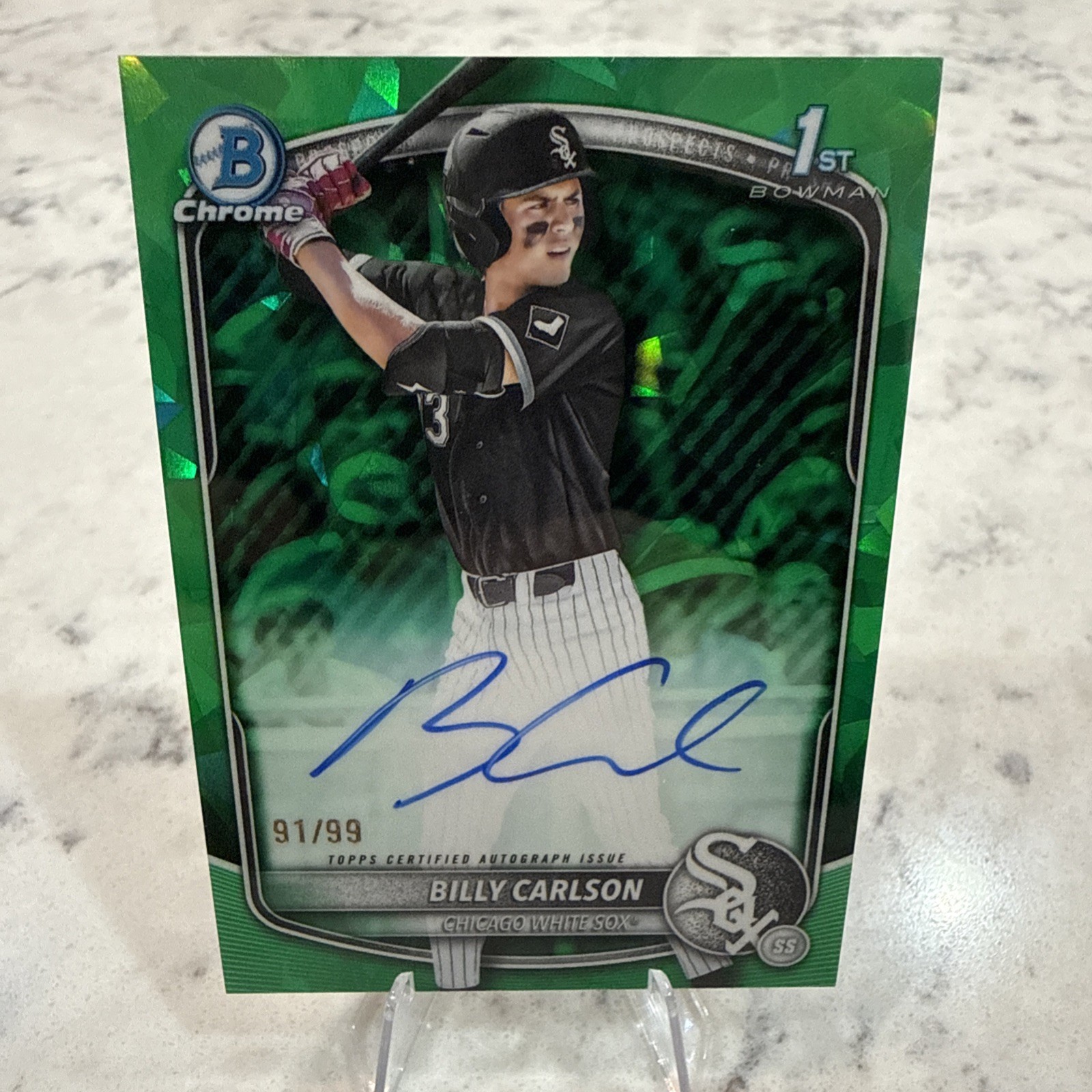2025 Bowman Draft Sapphire Billy Carlson 1st Bowman Green Auto /99 - Chicago Sox