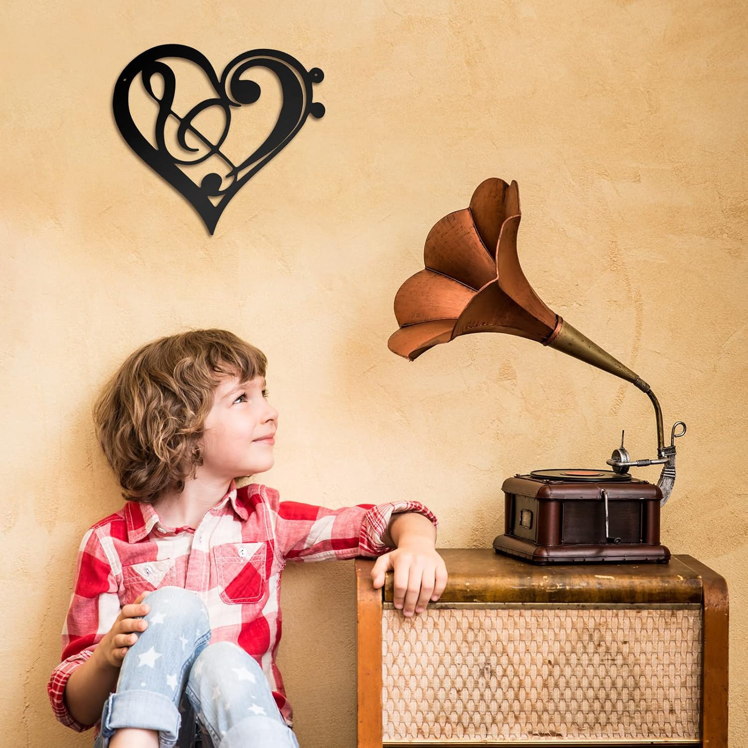 Zhengmy Heart Metal Music Wall Decor Musical Notes Metal Wall Art Vintage Theme