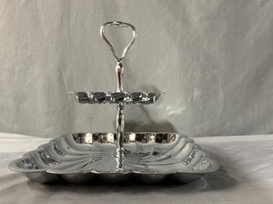 Vintage Swirl Chrome 2 Tiered Tray Dish Plate With Handle About 11 1/4" Bottom