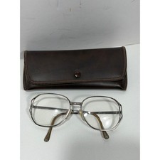 Vintage Oversized Aviator Eyeglasses Frames Silver Tone Double Bridge with Case
