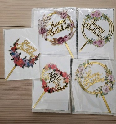 5 tlg Tortenaufleger Set Happy Birthday Blumen Geburtstag Tortenaufleger Tortendeko