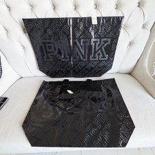TWO VICTORIA'S SECRET PINK LARGE PINK BLACK SHOPPING TOTE BAG NWT