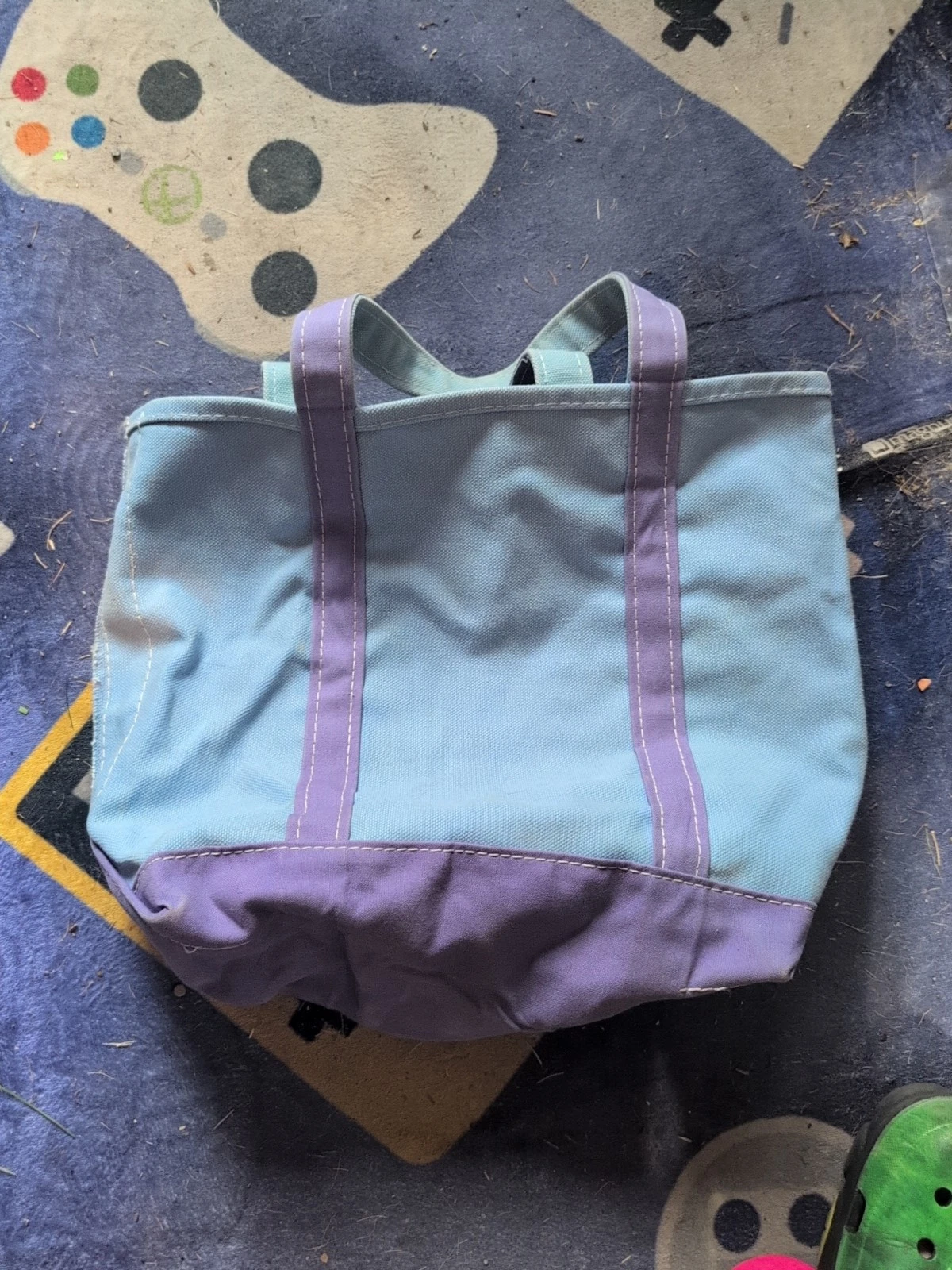 Vintage LL Bean Boat & Tote Canvas Bag L Baby Blue Purple Straps USA Made