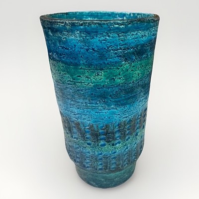 Vintage Bitossi Rimini Blue Vase Aldo Londi Italy MCM Art Pottery 9.5''