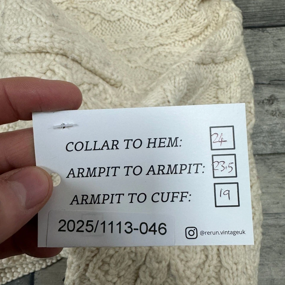 Jersey tejido con cable Aran vintage crema grueso lana pescador para hombre grande Foto 2 de 4