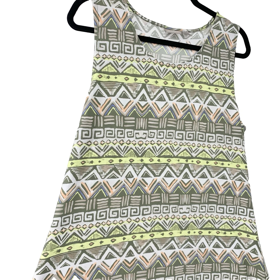 Chicos Women Size 2 Large 12 14 Dress Tank Long Midi Green Pink Aztec Striped - Image 3 of 4