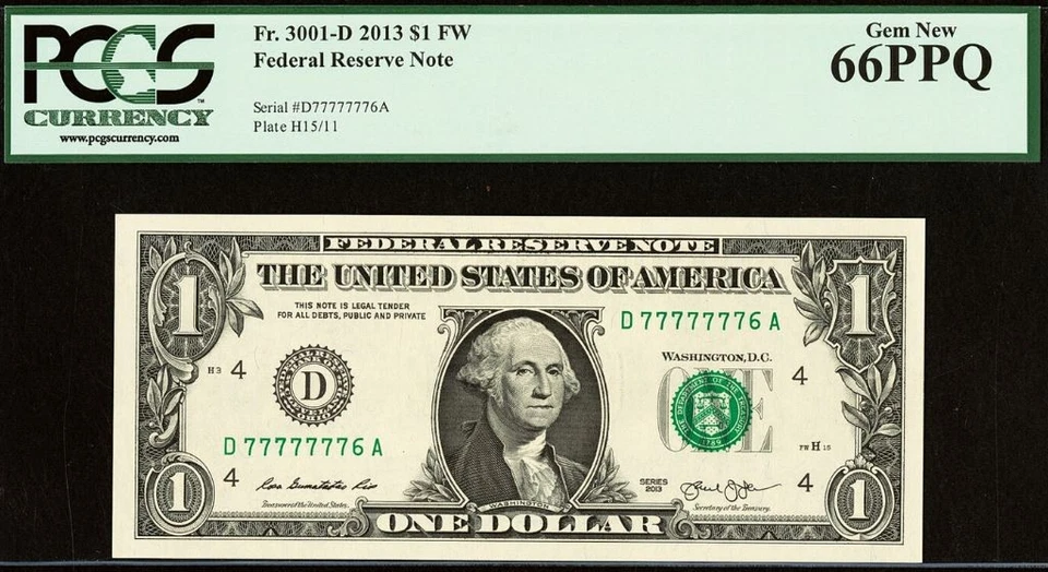 2013 $1 FRN PCGS 66PPQ - Near Solid Serial Number 77777776 & 77777778 - Image 2 of 4