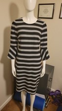 Calvin Klein Women's Bold Black, Grey, White Horizontal Bell Sleeve A-line Dress