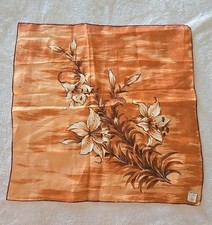 Abraham  Straus Vintage Scarf Floral Orange Brown Original Price Tag 