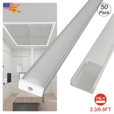 50 Pack 3.3FT 6.6FT Aluminum U Channel Silver With Frosted Cover For Led Strip