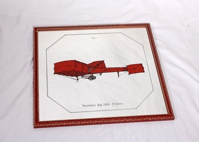 Vintage Spiegel Santos-Dumont 14 Bis 1906 Frankreich Doppeldecker 32cm x 32cm roter Rahmen
