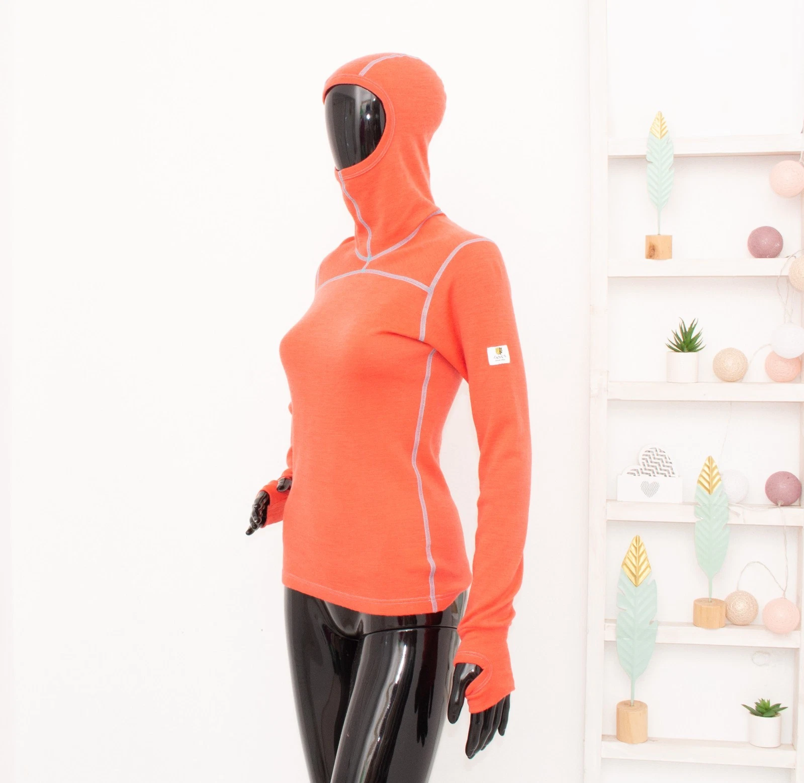 JANUS Merino Base Layer Hooded Women's Long Sleeve 100% Wool Thermo Orange XS