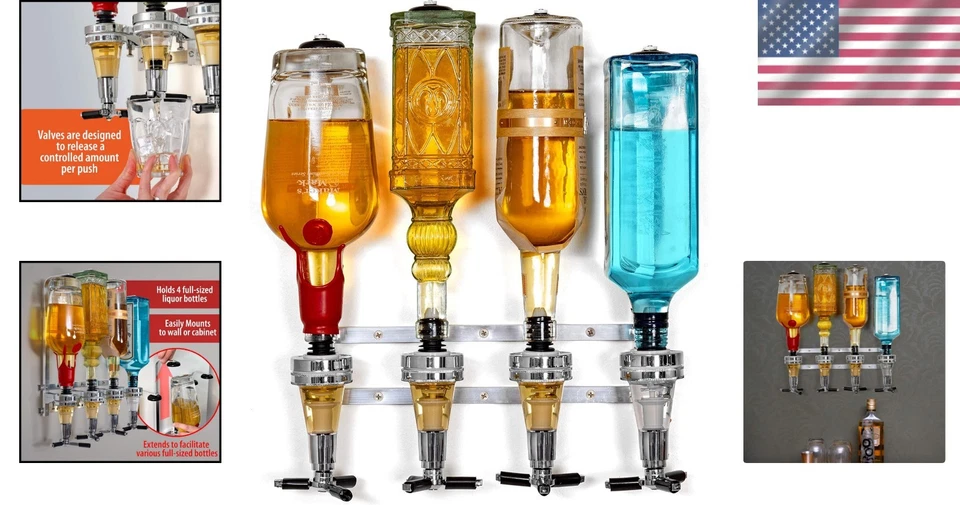 Elegante dispensador de licor de 4 botellas con insertos de goma - Perfecto para cuevas de hombre Foto 2 de 4