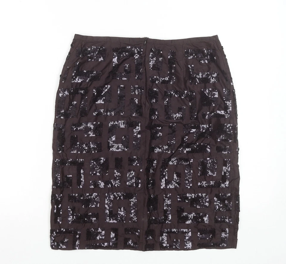 French Connection Women Black Sequin Silk Pencil Skirt Size 12 - Image 3 of 4