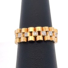 Vintage Designer 18K Yellow Gold Diamond Chain Link Size 6 Band Ring
