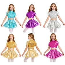Girls Costume Zipper Outfits Stage Performance Dancewear Show 2-piece Set Kid