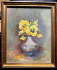 Antique Victorian Still Life Oil Painting of Pansies in Giltwood Frame — listing 2